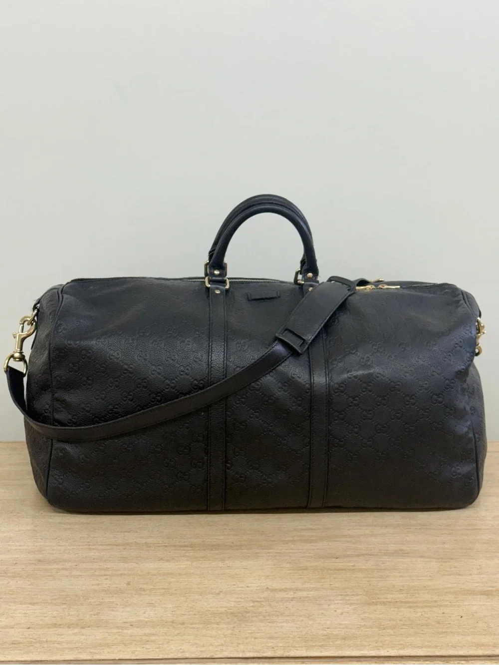 Gucci Guccissima Leather Boston Duffel Bag Black
